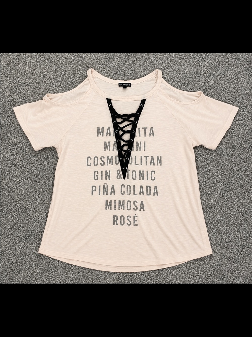Express Y2K  Women's Pink Lace-Up Cold-Shoulder Graphic Tee